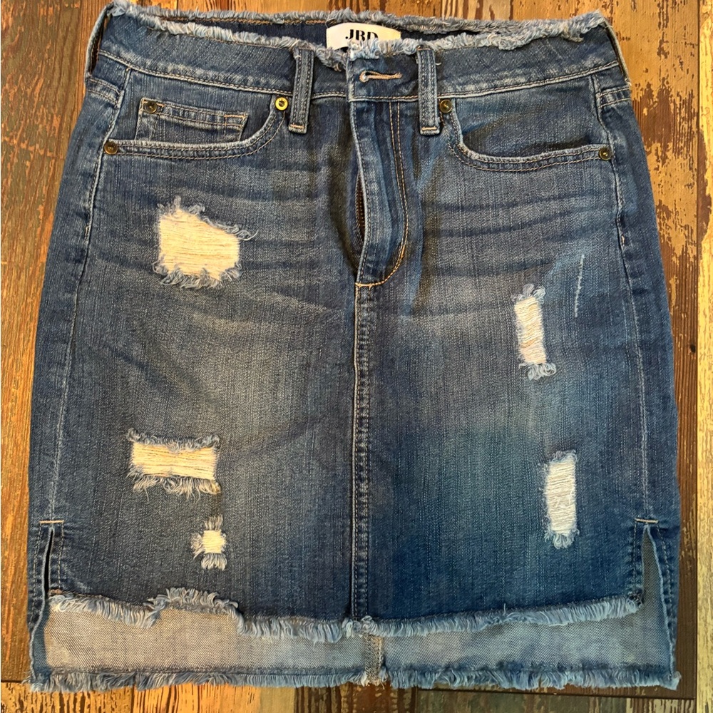 Distressed Denim Mini Skirt - Blue